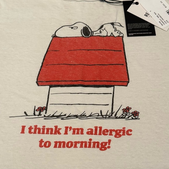 Re/Done Peanuts Snoopy Allergic to Mornings Tee, Size Small - Picture 6 of 8